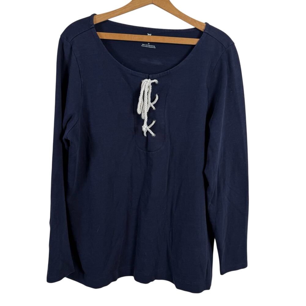 Talbots Women Nautical Top Size 1X Lace Up Coastal Preppy Resort Vacation Travel